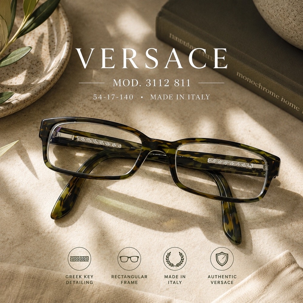 Versace MOD 3112 811 Eyeglasses 54-17-140 Olive Tortoise Greca Italy